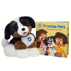 Bernese Mountain Dog with "Promise Pets: The Adopt-A-Pup Plan" Book