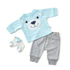 Blue Bear Baby Outfit With Socks - Size 9 Months