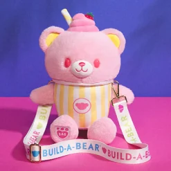 Strawberry Lemonade Bear Slushie Plushie with Carrying Strap
