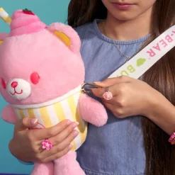 Strawberry Lemonade Bear Slushie Plushie with Carrying Strap