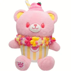 Strawberry Lemonade Bear Slushie Plushie with Lei Necklace